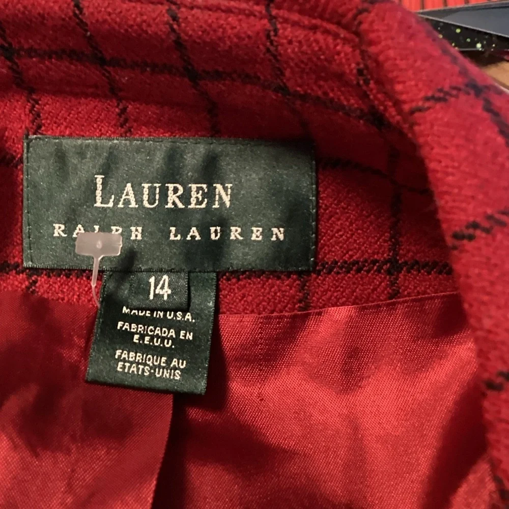 Lauren Ralph Lauren Red Plaid Women's Blazer zipper front red and black - Picture 3 of 3
